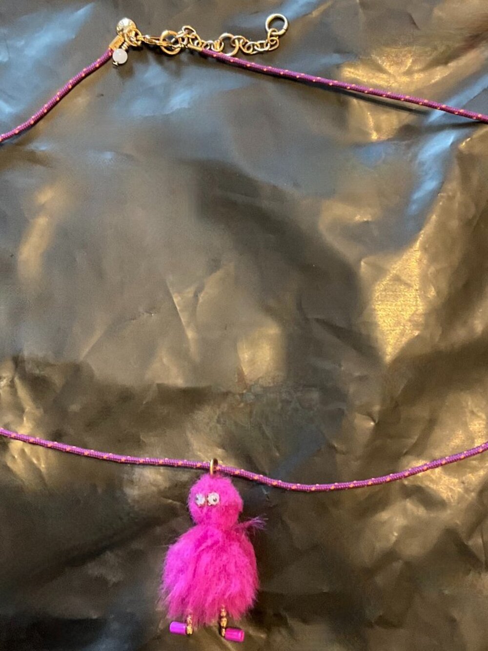 J.CREW CREWCUTS FUZZY MONSTER PENDANT NECKLACE. PURPLE.